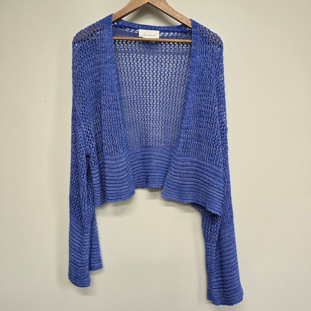 Anthropologie Cardigan Womens One Size Blue Open Knit Cropped Boho Minimalist